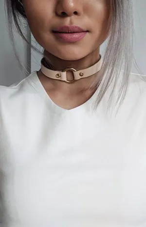 Nude and Brass leather O-Ring Choker