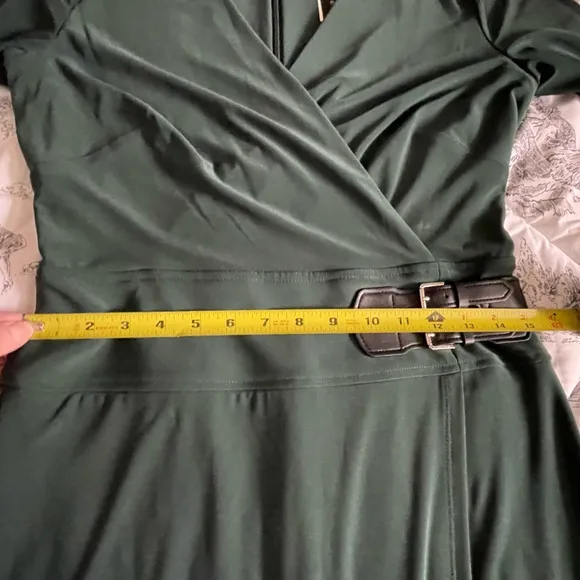 NWT Lauren Ralph Lauren green long sleeve dress with faux leather accent  size 4