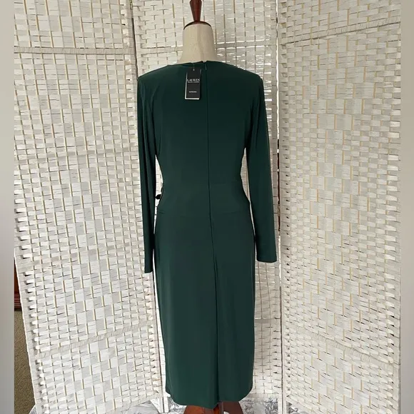 NWT Lauren Ralph Lauren green long sleeve dress with faux leather accent  size 4