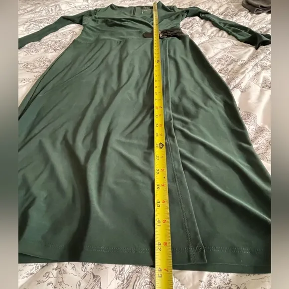 NWT Lauren Ralph Lauren green long sleeve dress with faux leather accent  size 4