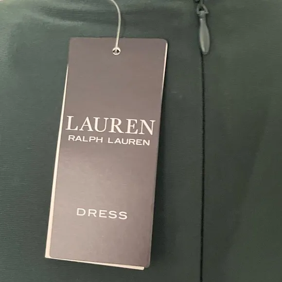 NWT Lauren Ralph Lauren green long sleeve dress with faux leather accent  size 4