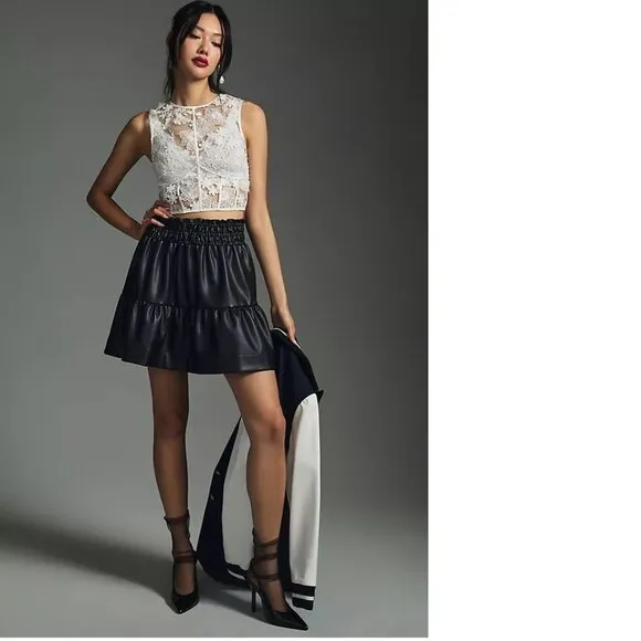 NWT new anthropologie The Somerset Mini Skirt: Faux Leather Edition sizE L