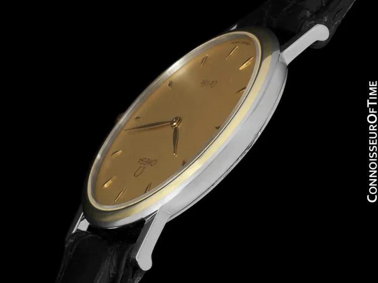 Omega DeVille Mens Midsize Dress Watch - Solid 18K Gold Inlay & Stainless Steel