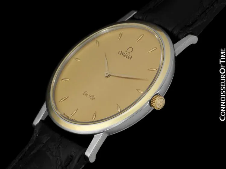 Omega DeVille Mens Midsize Dress Watch - Solid 18K Gold Inlay & Stainless Steel