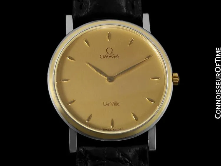 Omega DeVille Mens Midsize Dress Watch - Solid 18K Gold Inlay & Stainless Steel