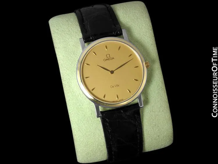 Omega DeVille Mens Midsize Dress Watch - Solid 18K Gold Inlay & Stainless Steel