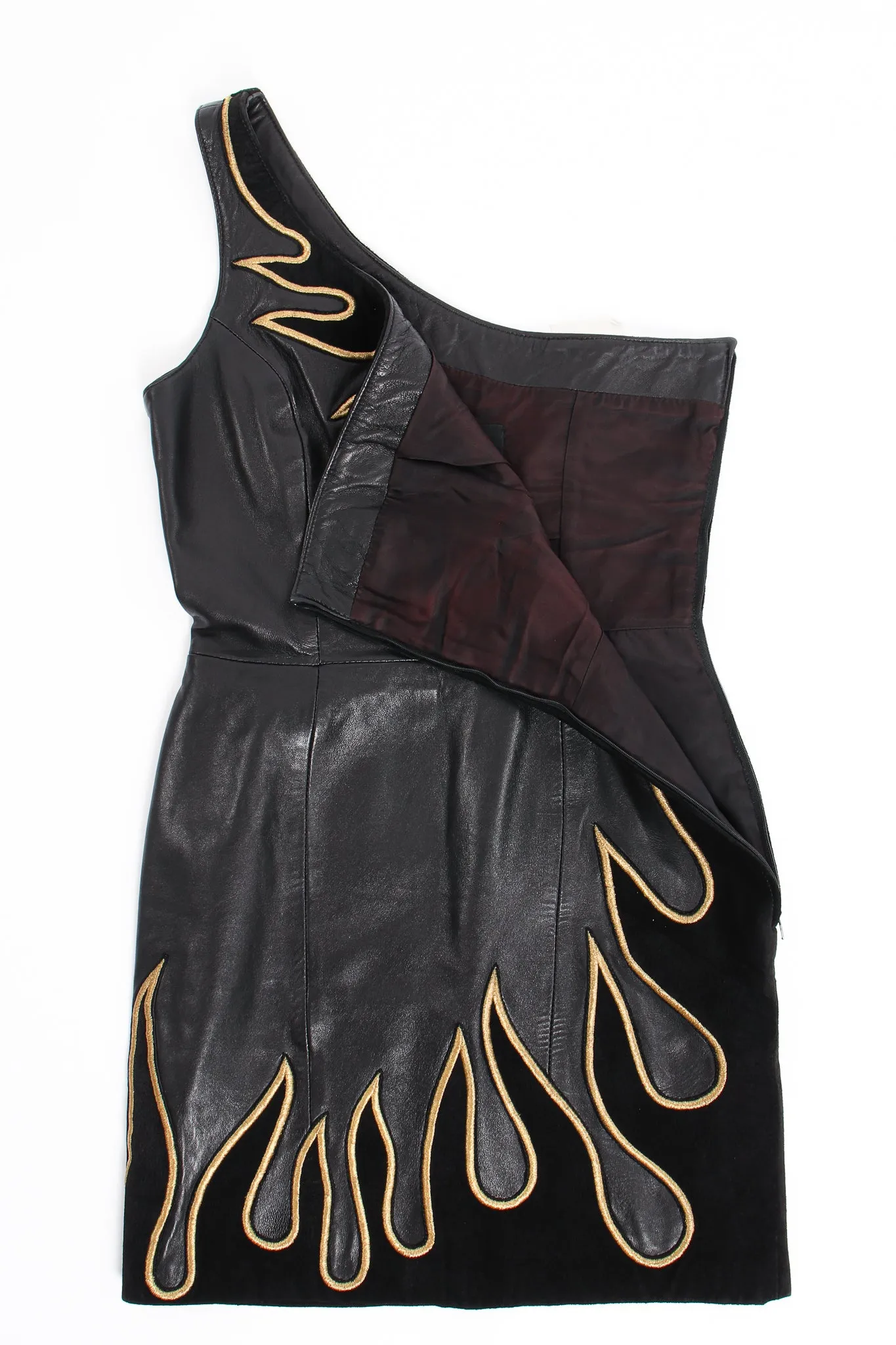 One-Shoulder Leather Flame Dress