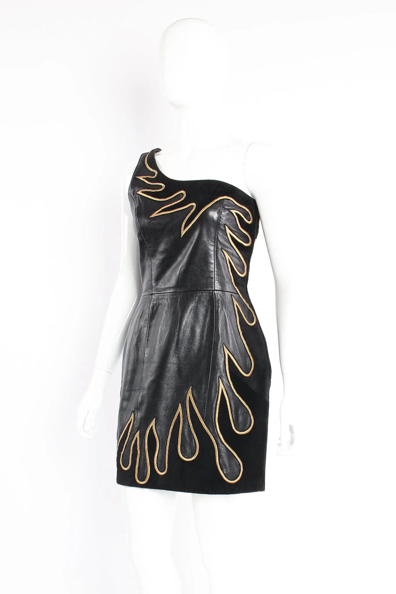 One-Shoulder Leather Flame Dress