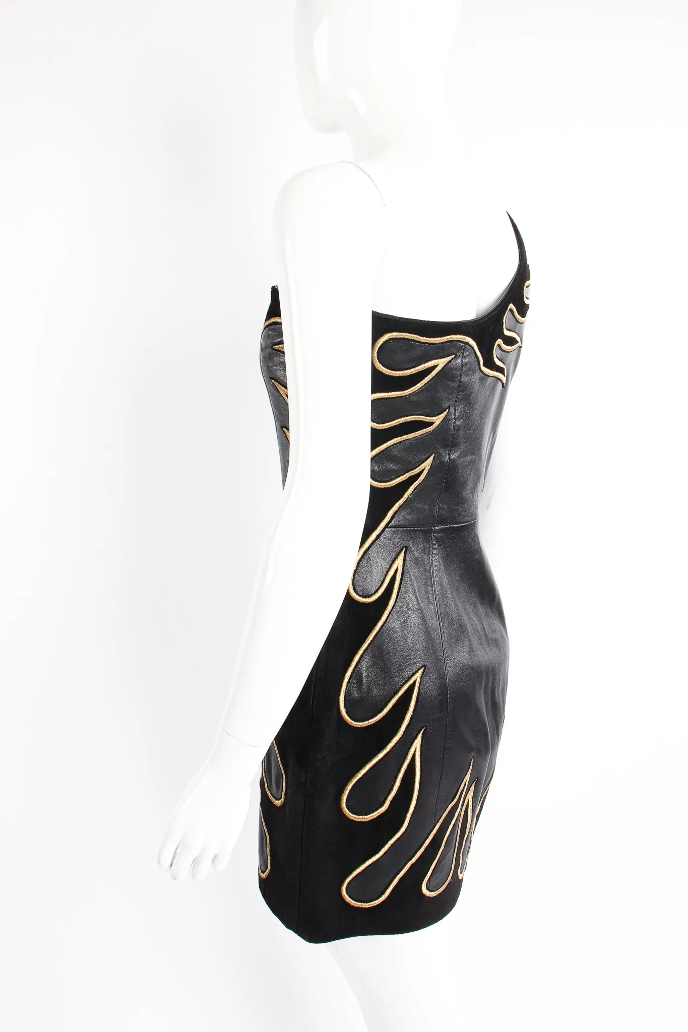 One-Shoulder Leather Flame Dress