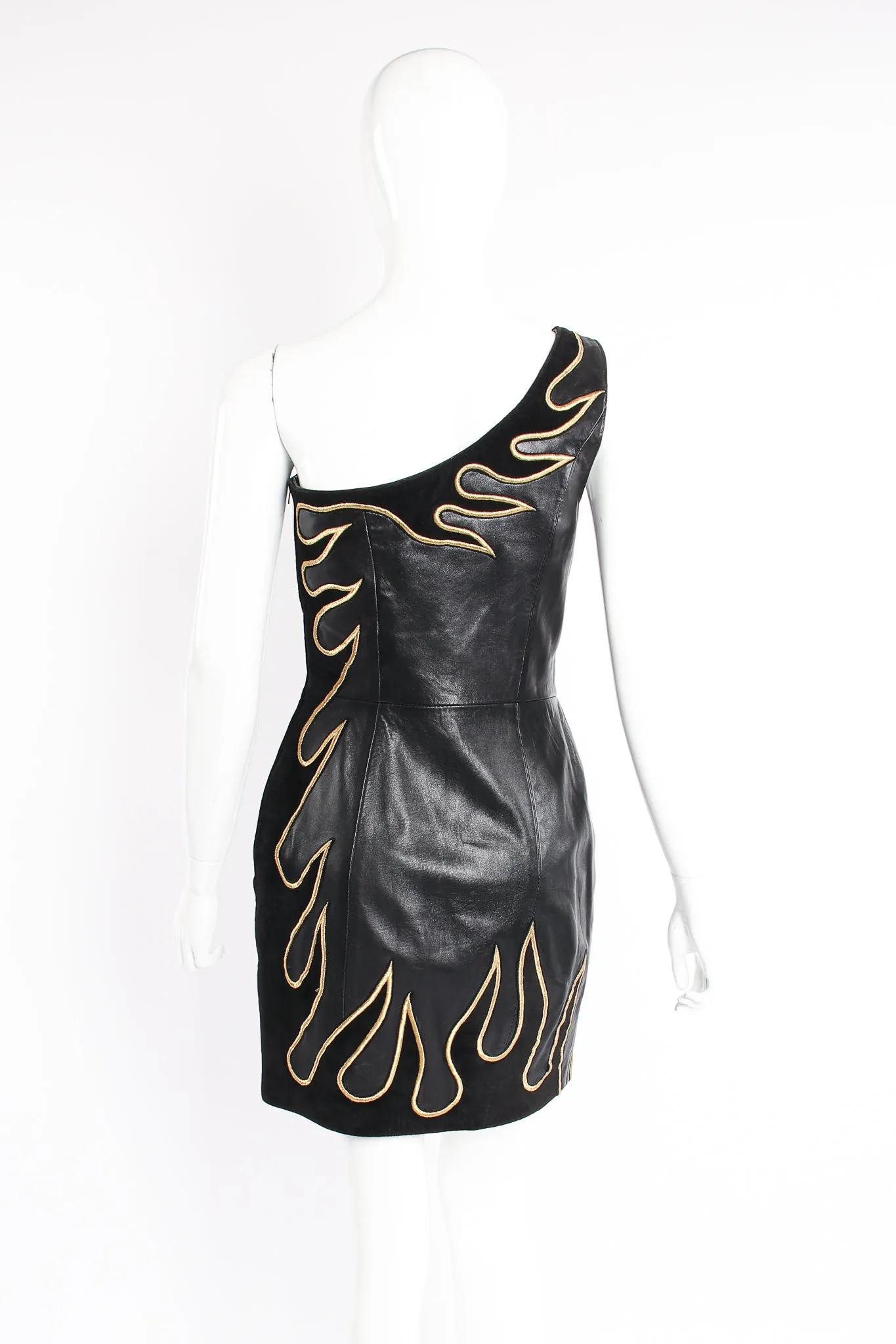 One-Shoulder Leather Flame Dress