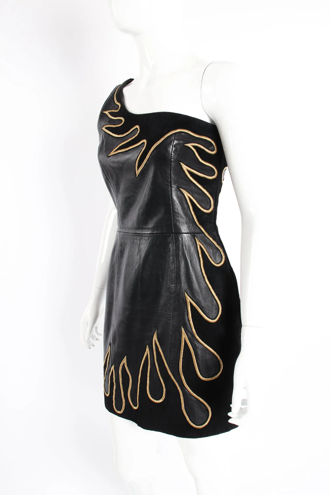 One-Shoulder Leather Flame Dress