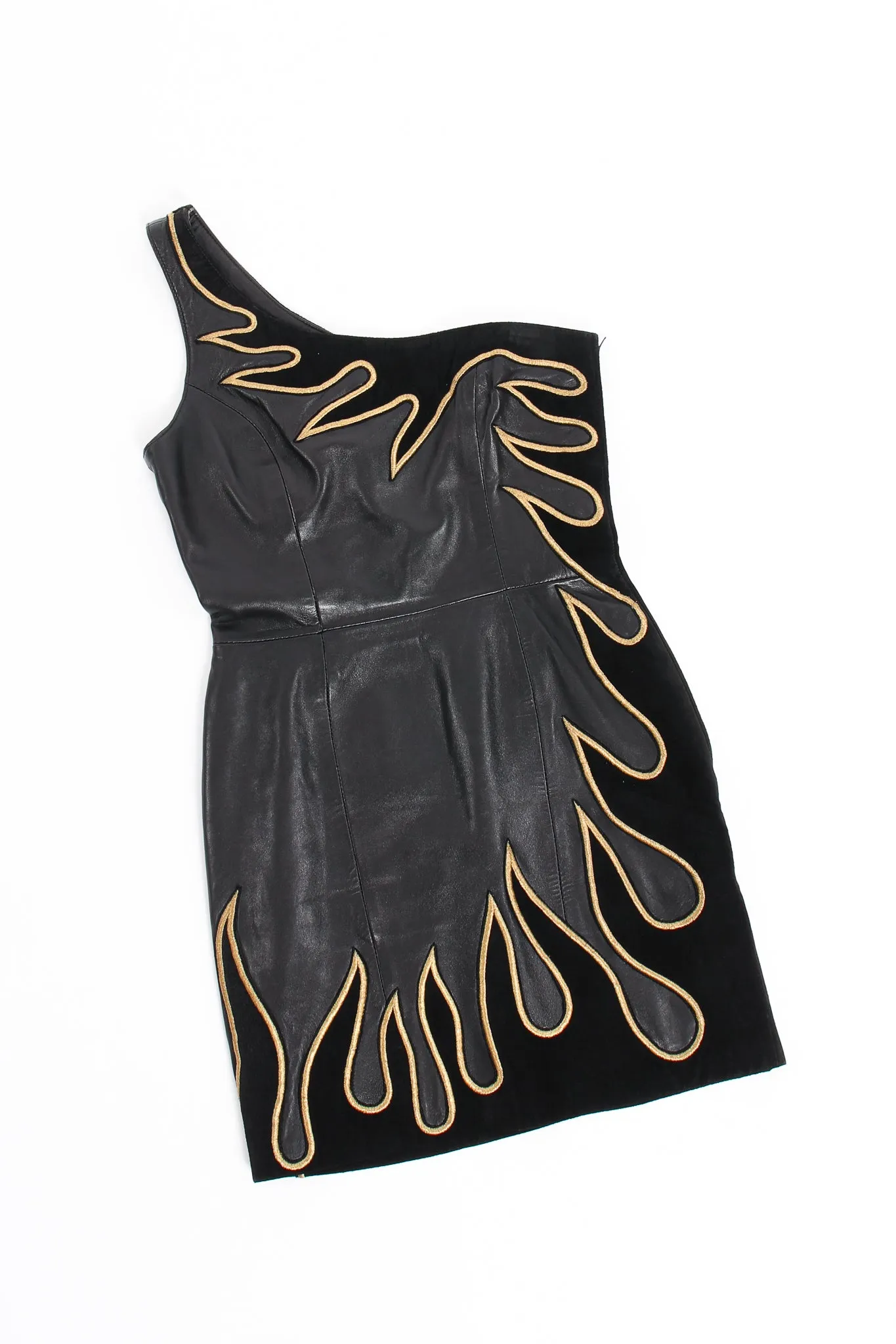 One-Shoulder Leather Flame Dress
