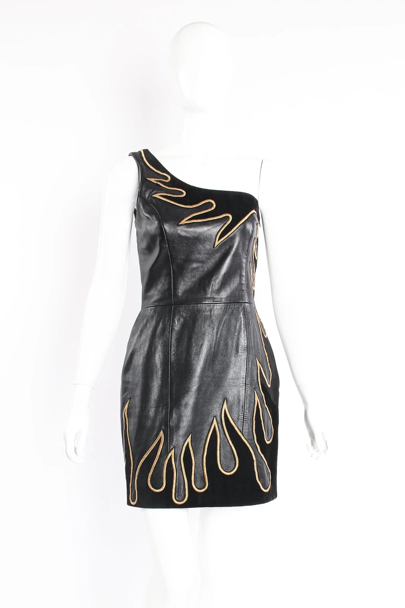 One-Shoulder Leather Flame Dress