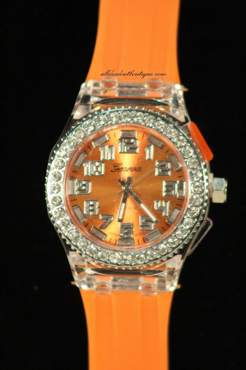 Orange, Clear Crystals Light Up Small Face | Silicone Band with Clasp