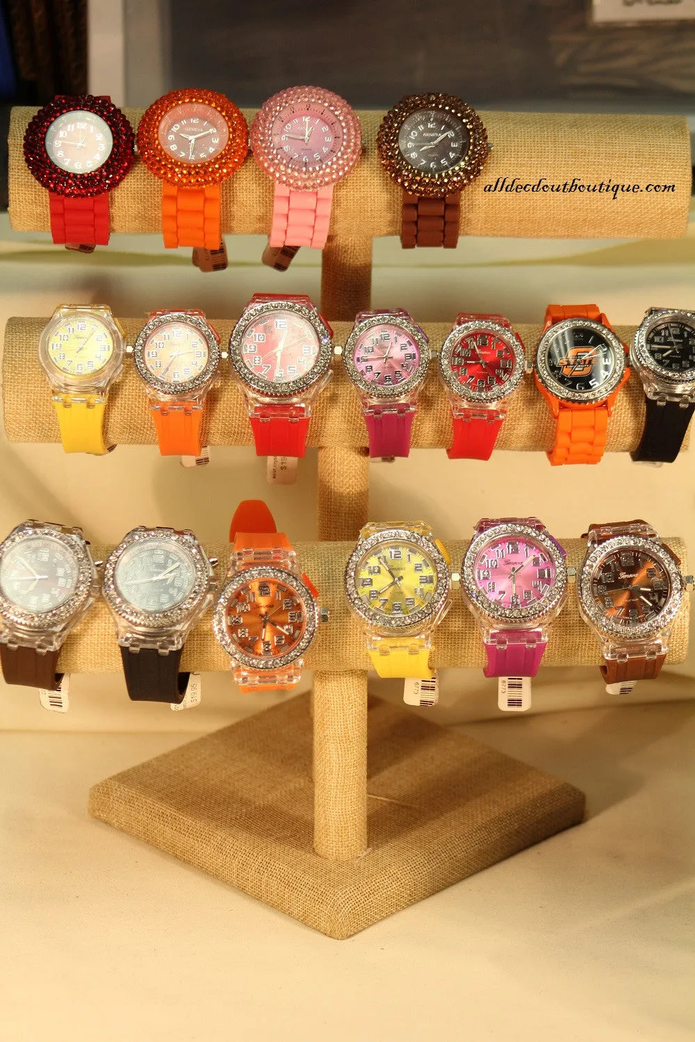 Orange, Clear Crystals Light Up Small Face | Silicone Band with Clasp