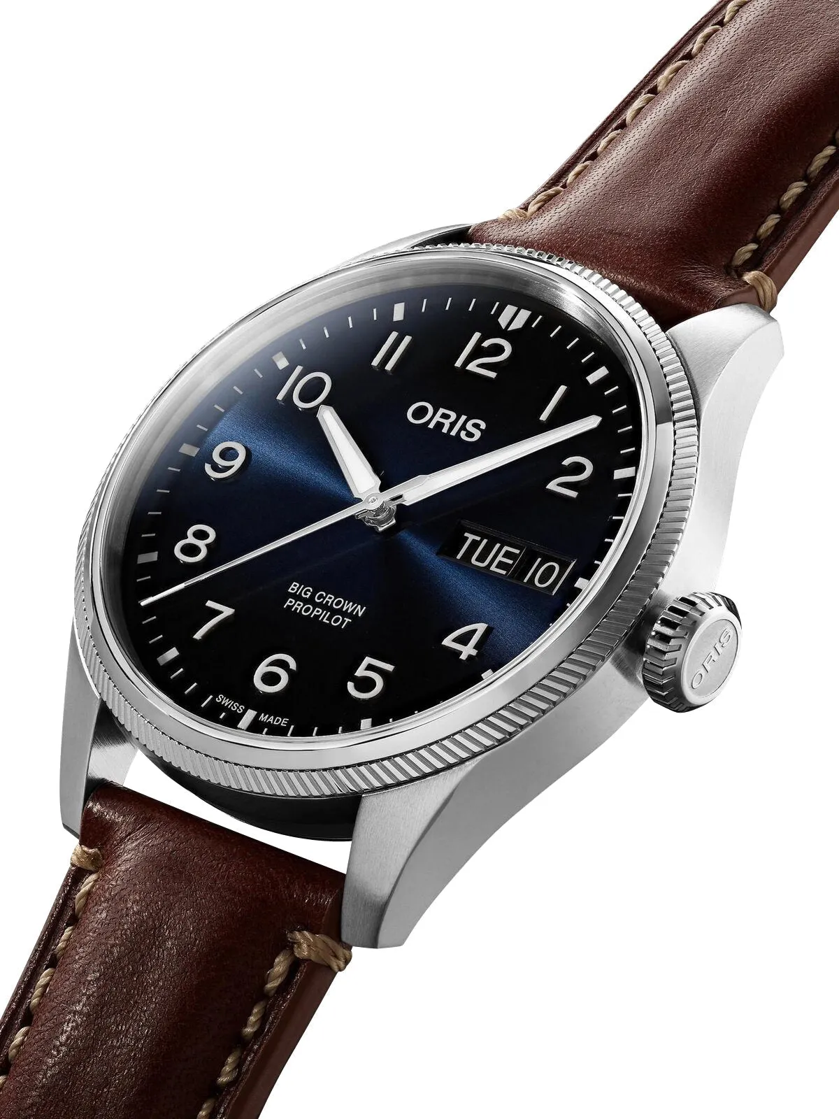 Oris Big Crown ProPilot Automatic Stainless Steel Blue Dial Brown Leather Strap Day/Date Mens Watch 752 7760 4065-07 5 22 07LC