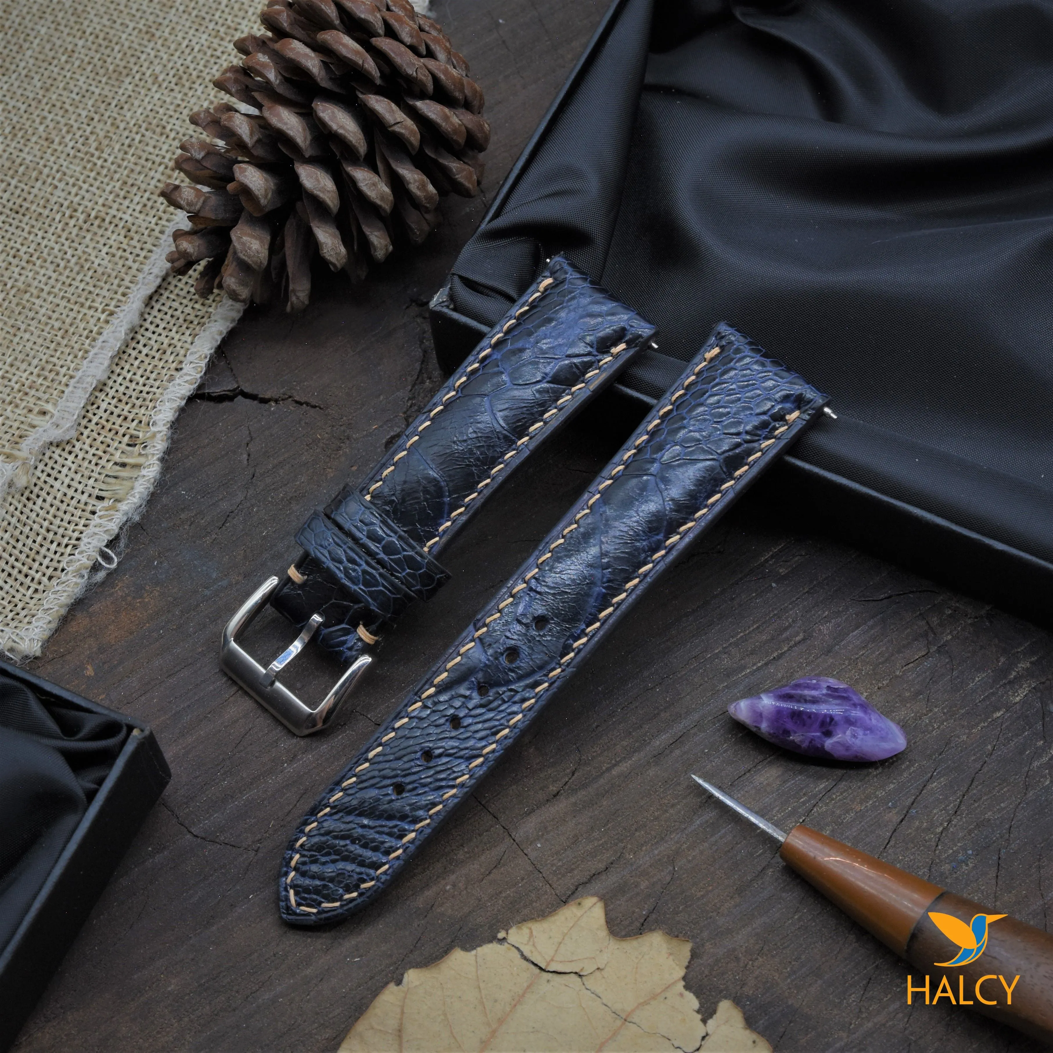 Ostrich Leg Leather Watch strap with quick-release spring bars. Choice of Width - 16mm, 18mm, 20mm, 22mm, 24mm, Etc..