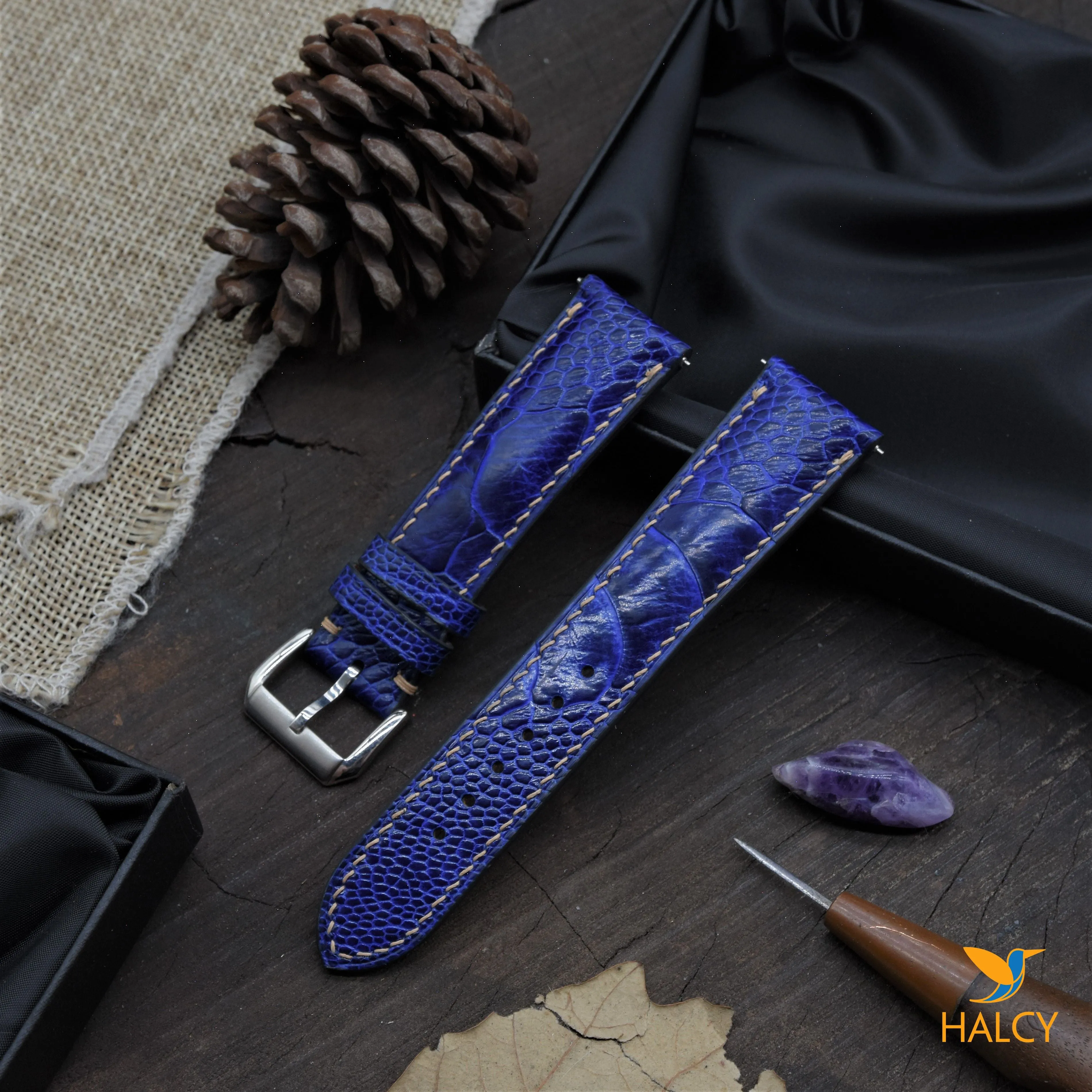 Ostrich Leg Leather Watch strap with quick-release spring bars. Choice of Width - 16mm, 18mm, 20mm, 22mm, 24mm, Etc..