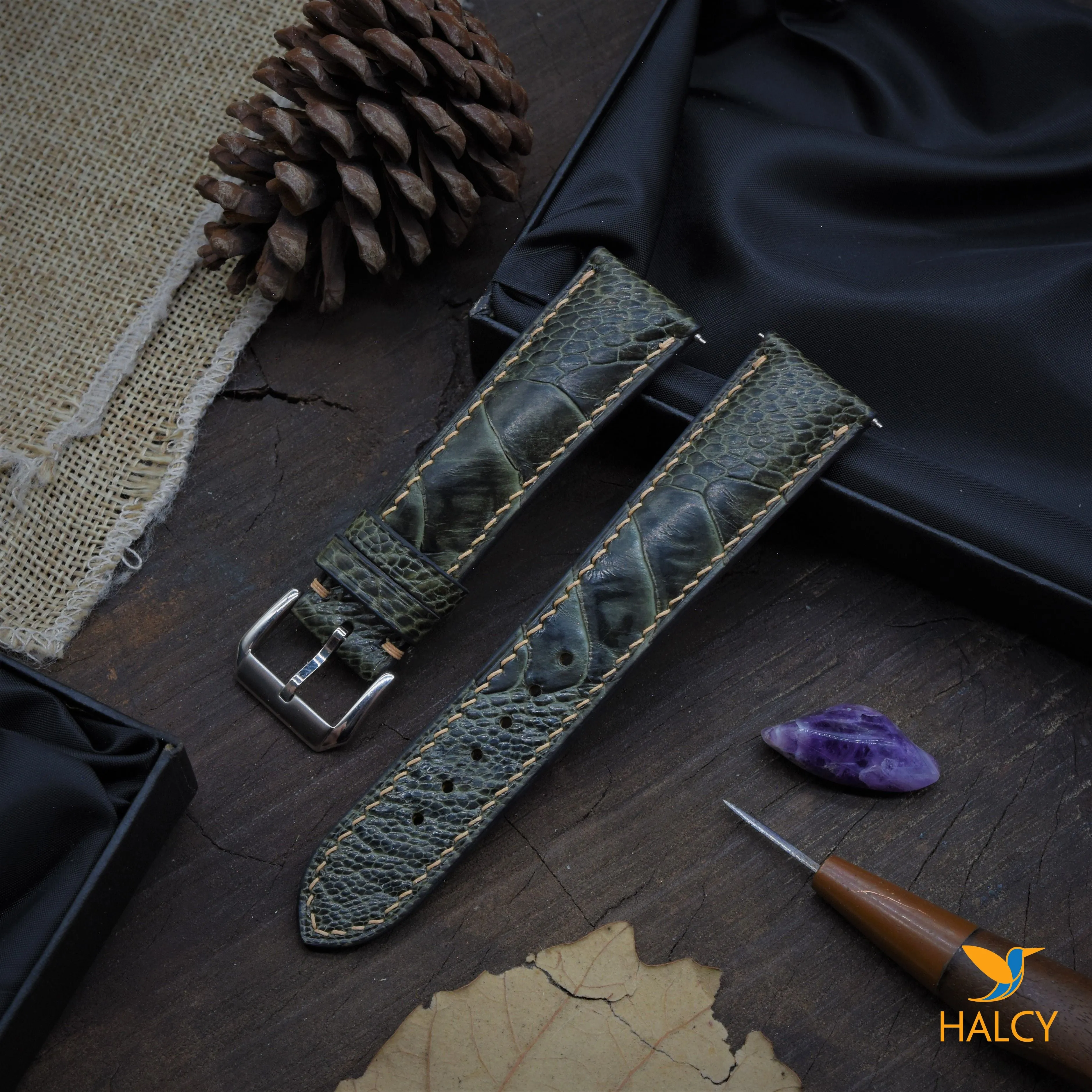 Ostrich Leg Leather Watch strap with quick-release spring bars. Choice of Width - 16mm, 18mm, 20mm, 22mm, 24mm, Etc..