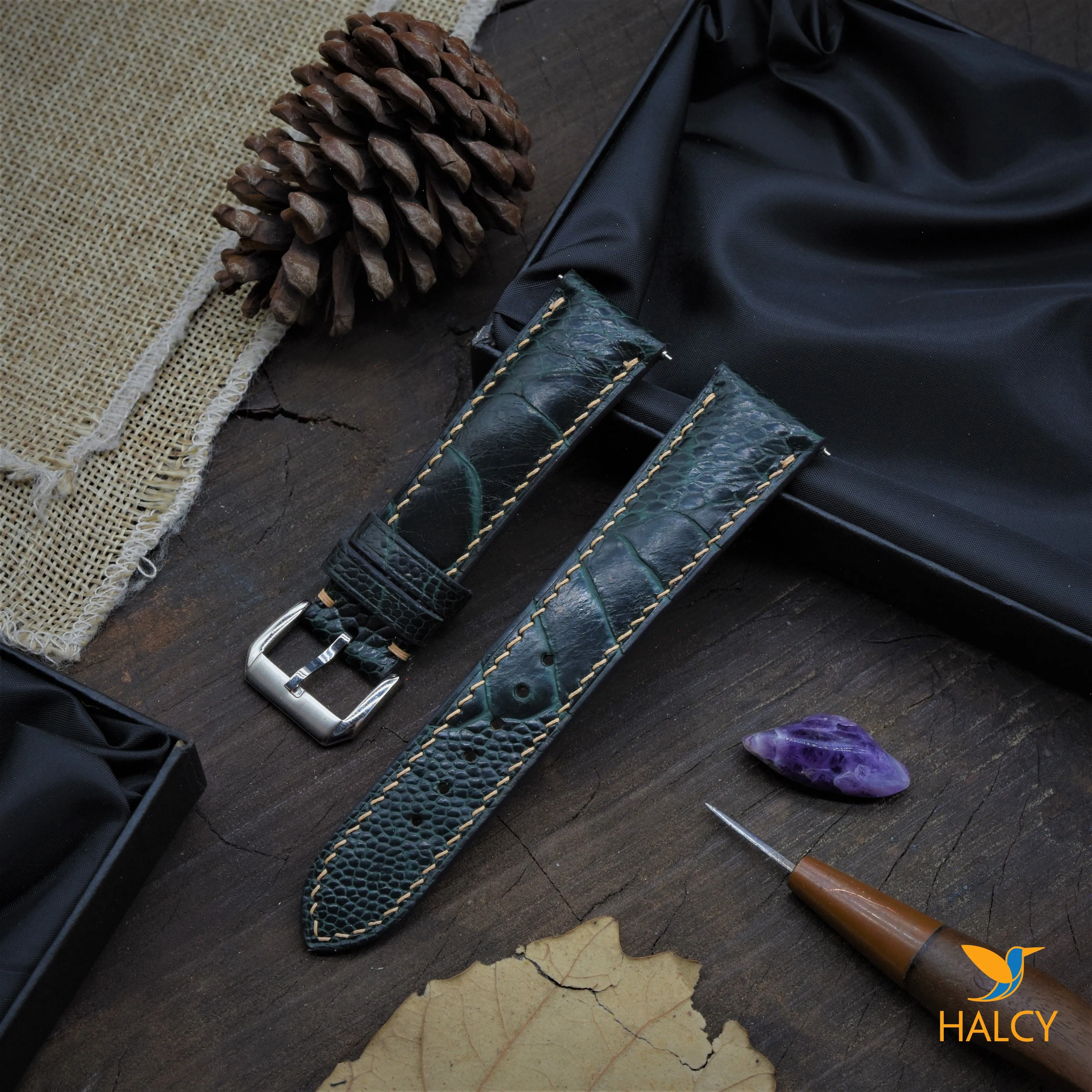Ostrich Leg Leather Watch strap with quick-release spring bars. Choice of Width - 16mm, 18mm, 20mm, 22mm, 24mm, Etc..