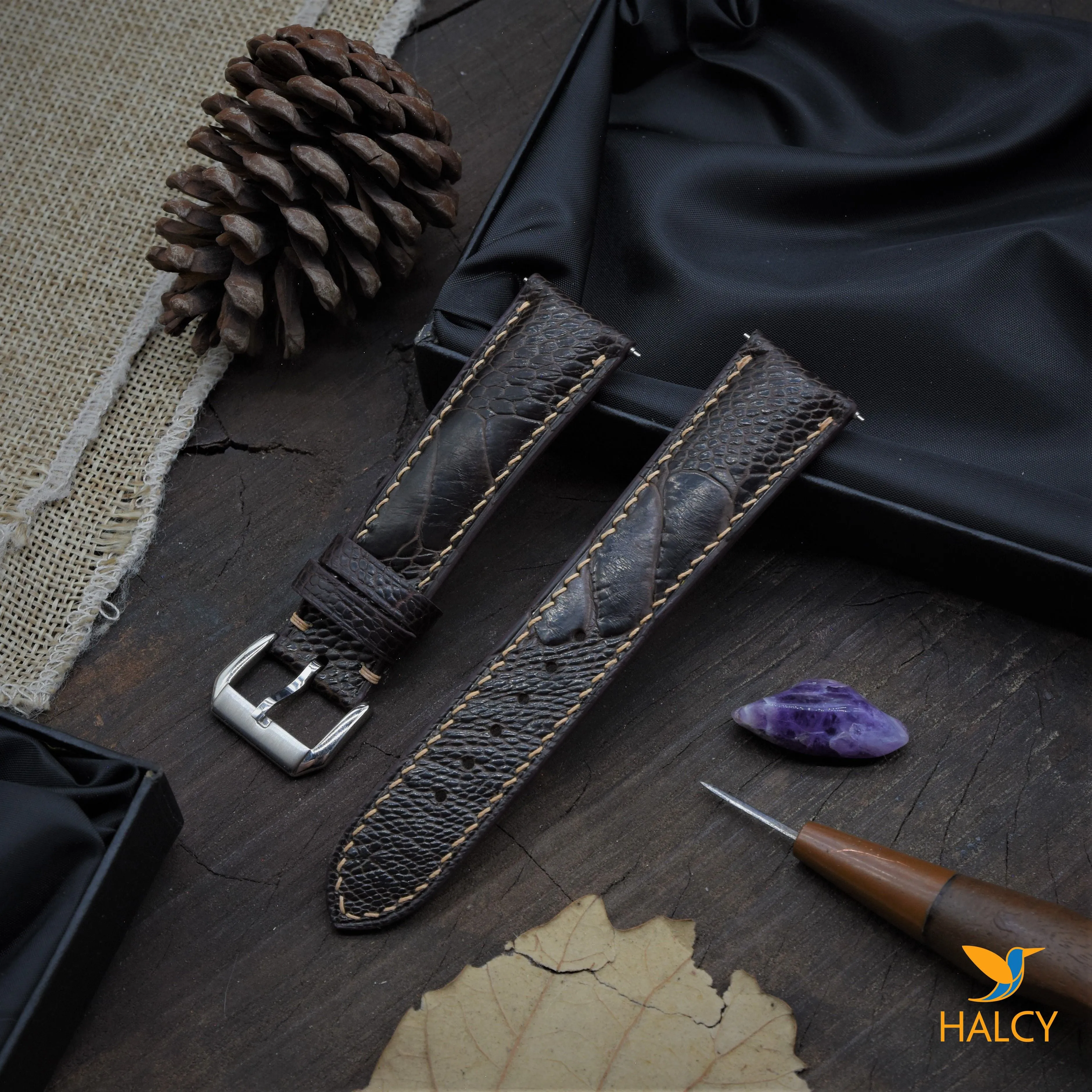 Ostrich Leg Leather Watch strap with quick-release spring bars. Choice of Width - 16mm, 18mm, 20mm, 22mm, 24mm, Etc..