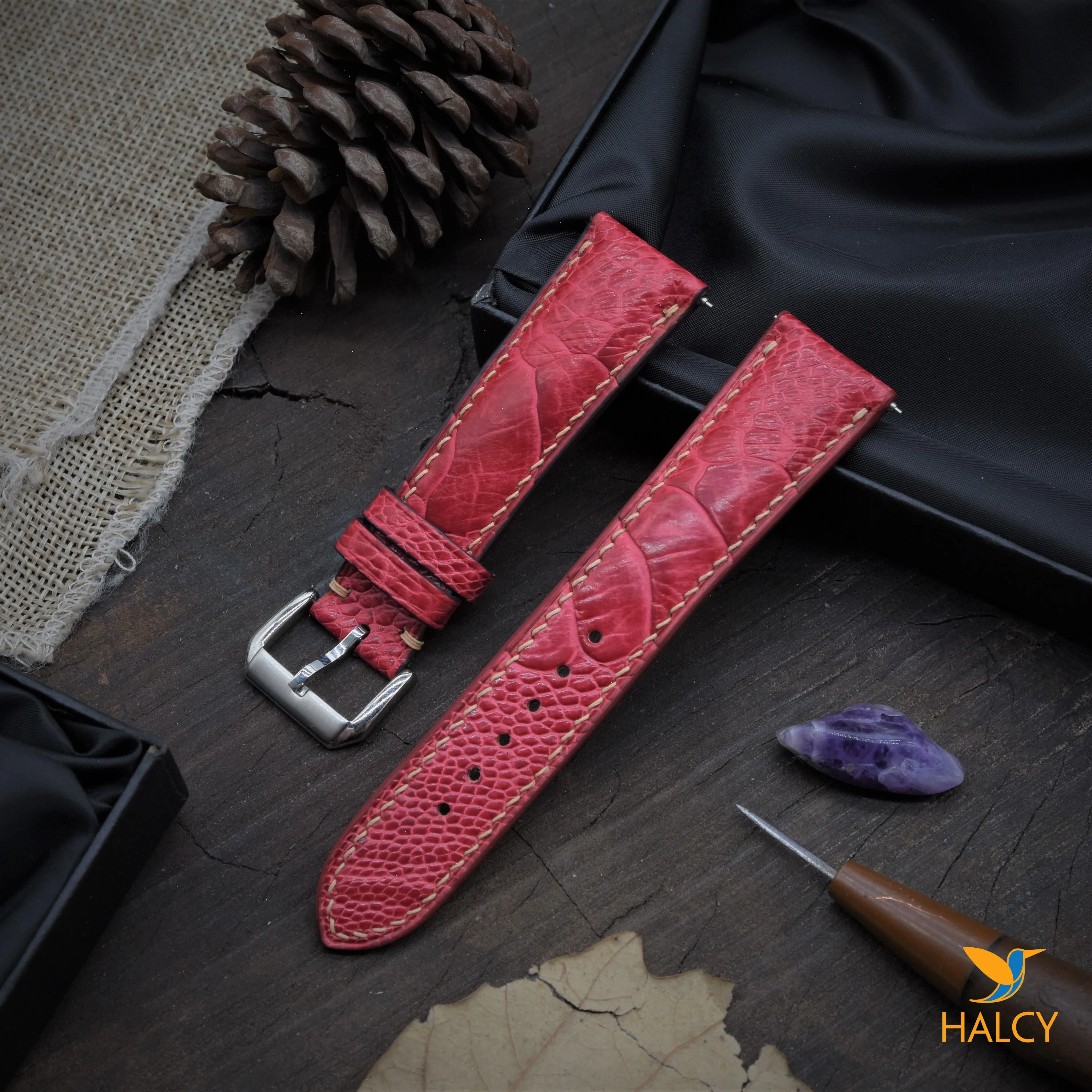 Ostrich Leg Leather Watch strap with quick-release spring bars. Choice of Width - 16mm, 18mm, 20mm, 22mm, 24mm, Etc..