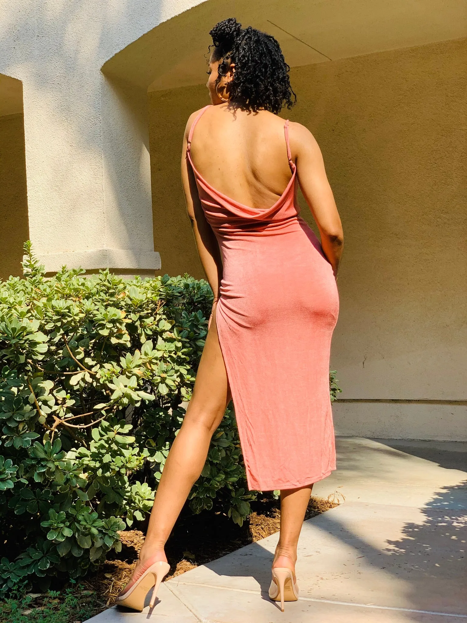 Out In A Split Dress - Mauve