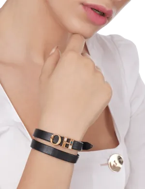 Outhouse   -   OH Series The Oh Monogram, Black Double Wrap Leather Bracelet