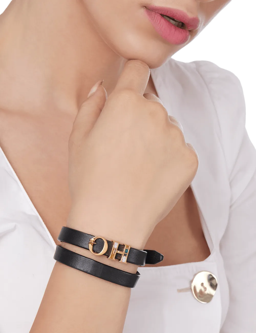 Outhouse   -   OH Series The Oh Monogram, Black Double Wrap Leather Bracelet