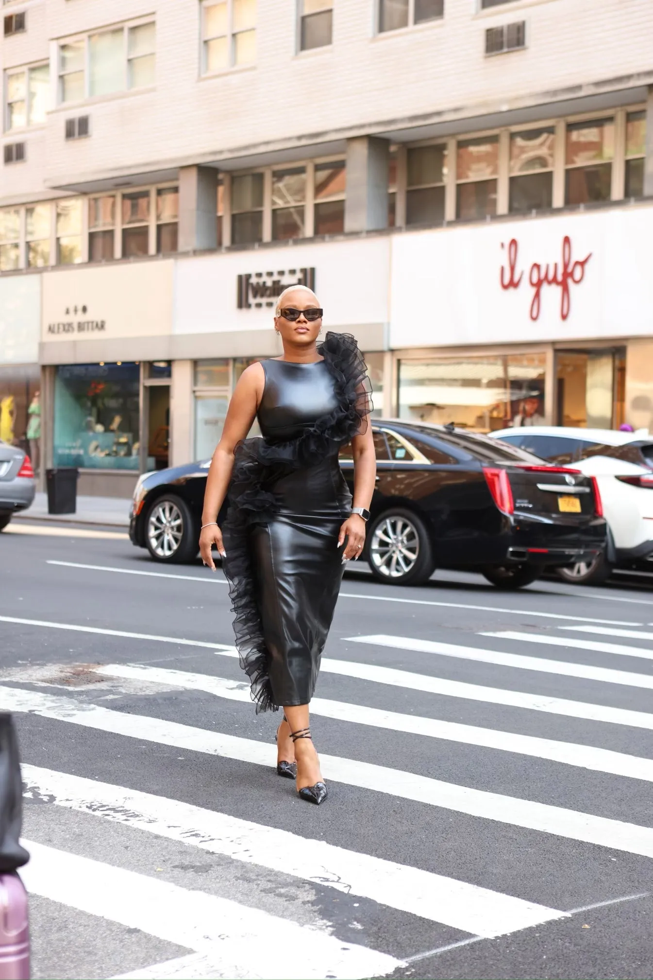 Oyemwen Black Leather and Tulle Dress