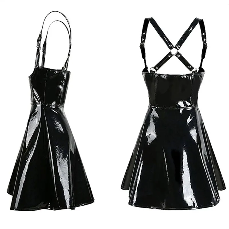 [@p273] "BLACK PU LEATHER ZIPPER STRAP" DRESS UB2346