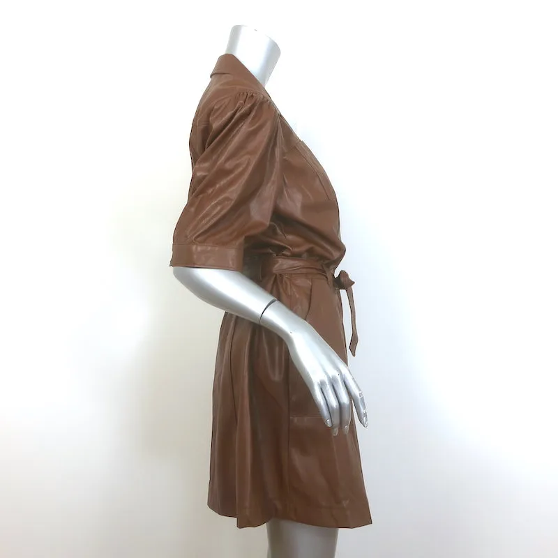 PAIGE Mayslie Vegan Leather Mini Shirt Dress Brown Size Extra Large NEW