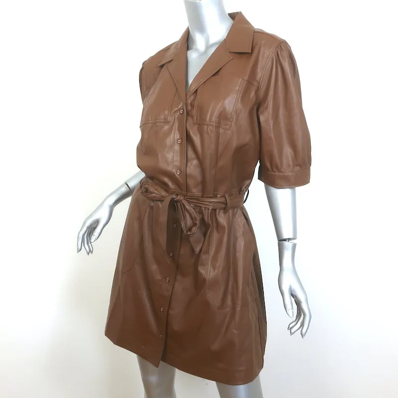 PAIGE Mayslie Vegan Leather Mini Shirt Dress Brown Size Extra Large NEW
