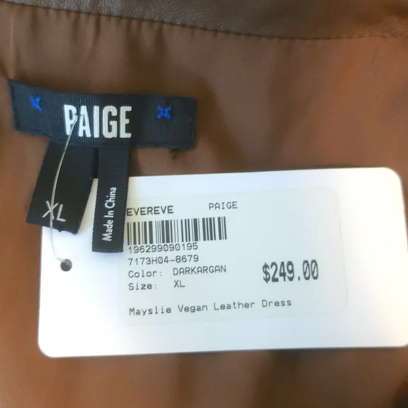 PAIGE Mayslie Vegan Leather Mini Shirt Dress Brown Size Extra Large NEW