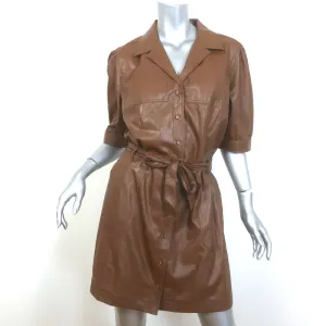 PAIGE Mayslie Vegan Leather Mini Shirt Dress Brown Size Extra Large NEW