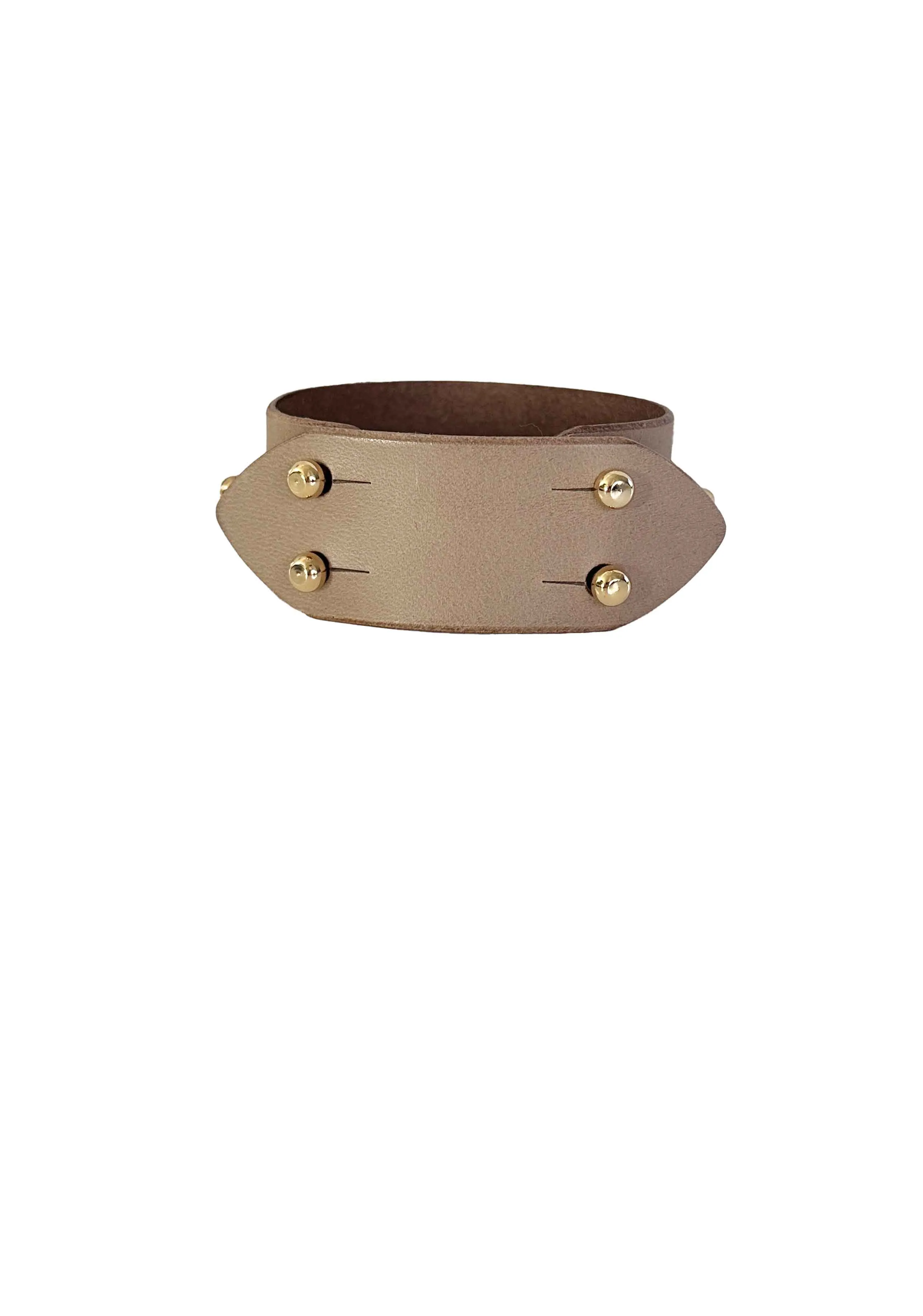 Panel Studded Leather Cuff, Taupe