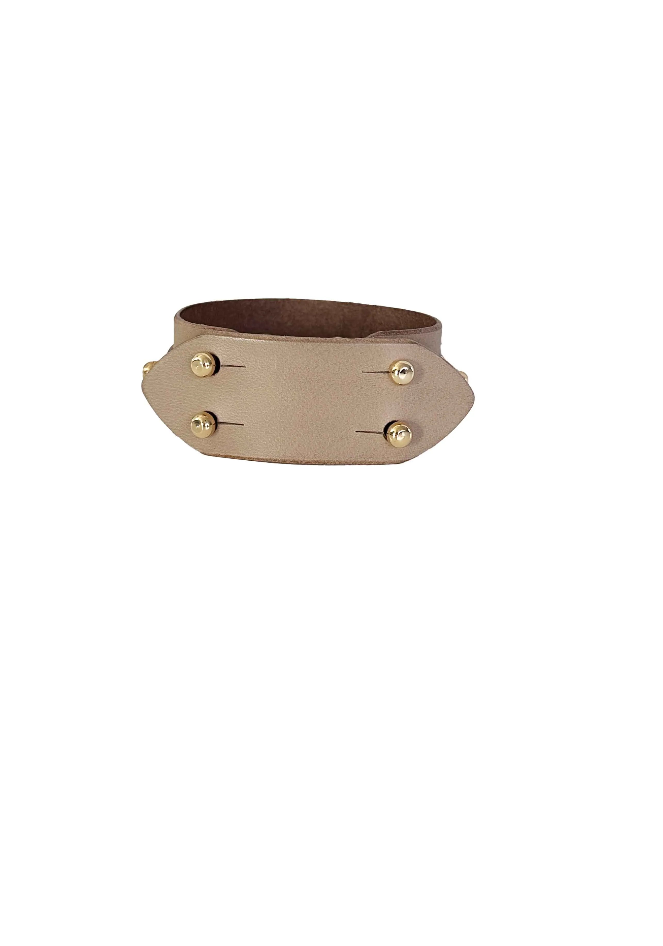 Panel Studded Leather Cuff, Taupe
