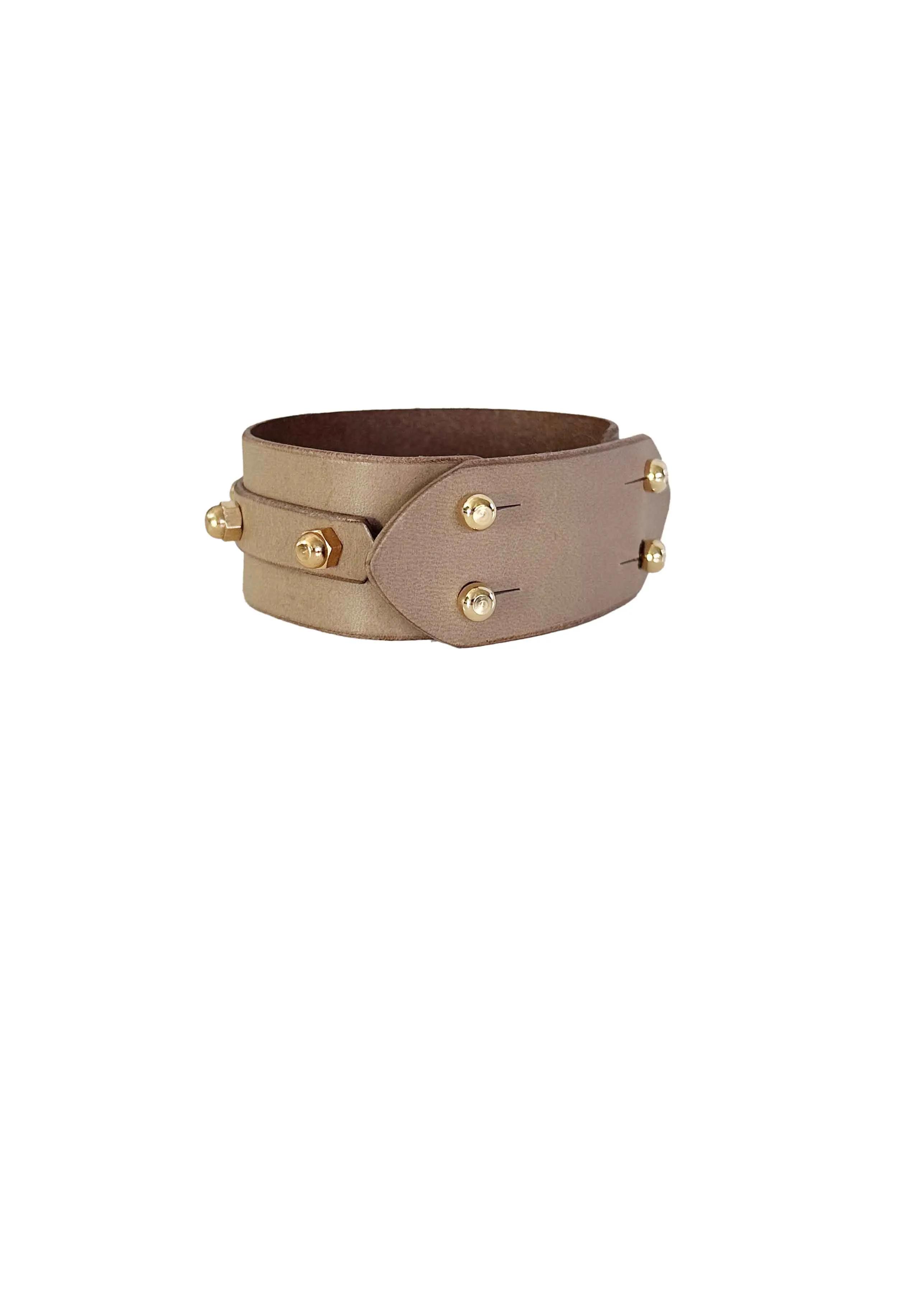 Panel Studded Leather Cuff, Taupe