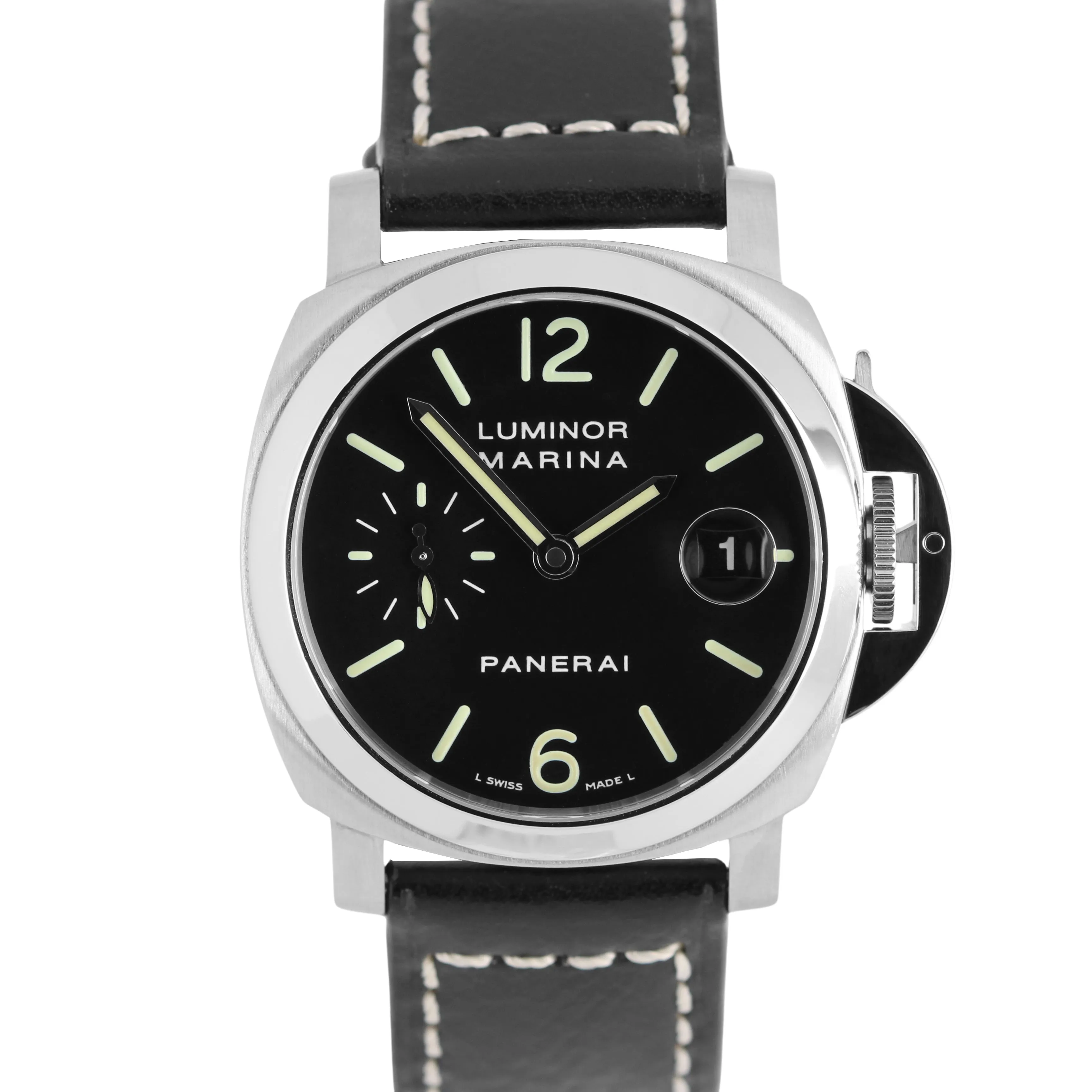 Panerai Luminor Marina Stainless Steel Black 40mm PAM0048 Leather Watch BOX