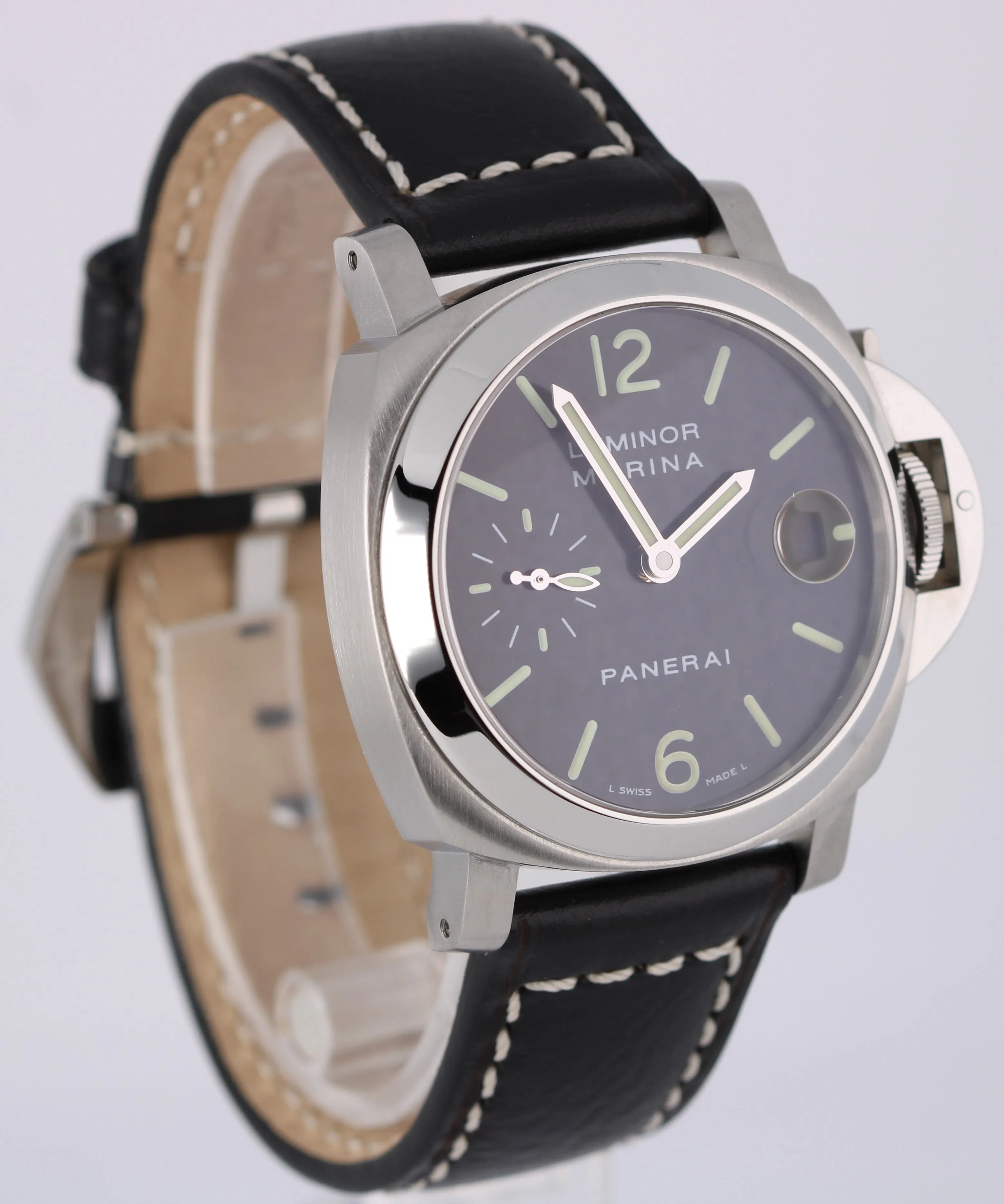 Panerai Luminor Marina Stainless Steel Black 40mm PAM0048 Leather Watch BOX