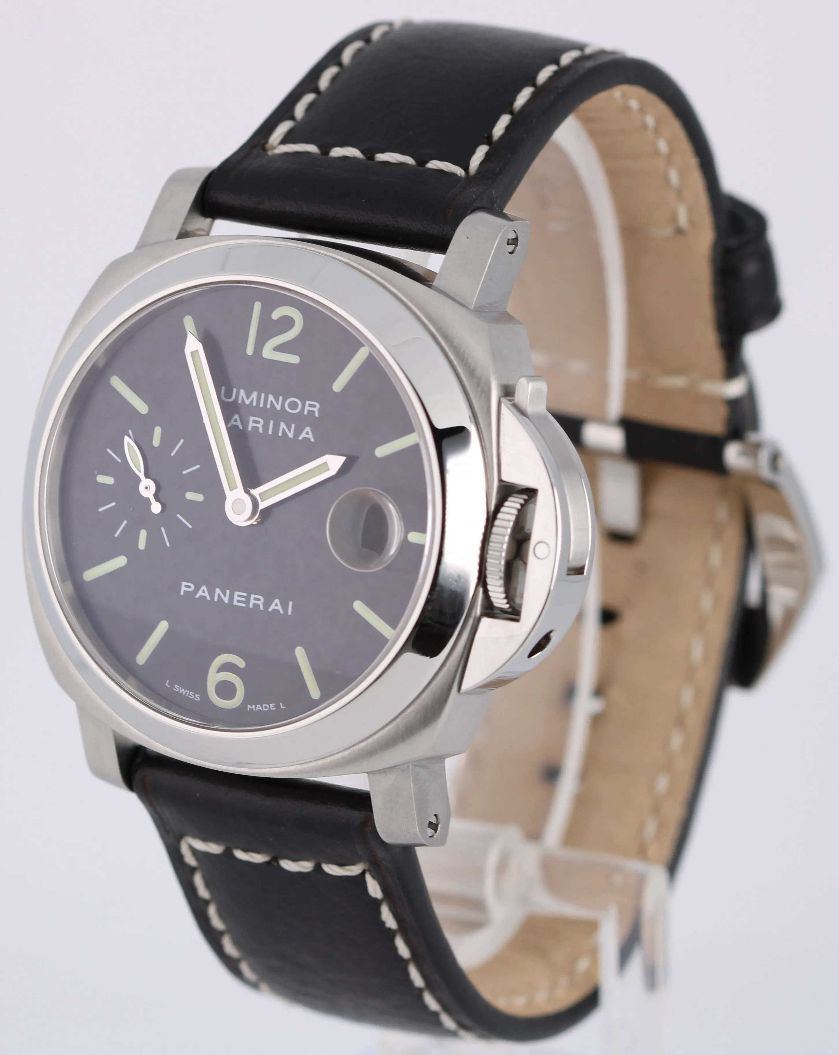 Panerai Luminor Marina Stainless Steel Black 40mm PAM0048 Leather Watch BOX