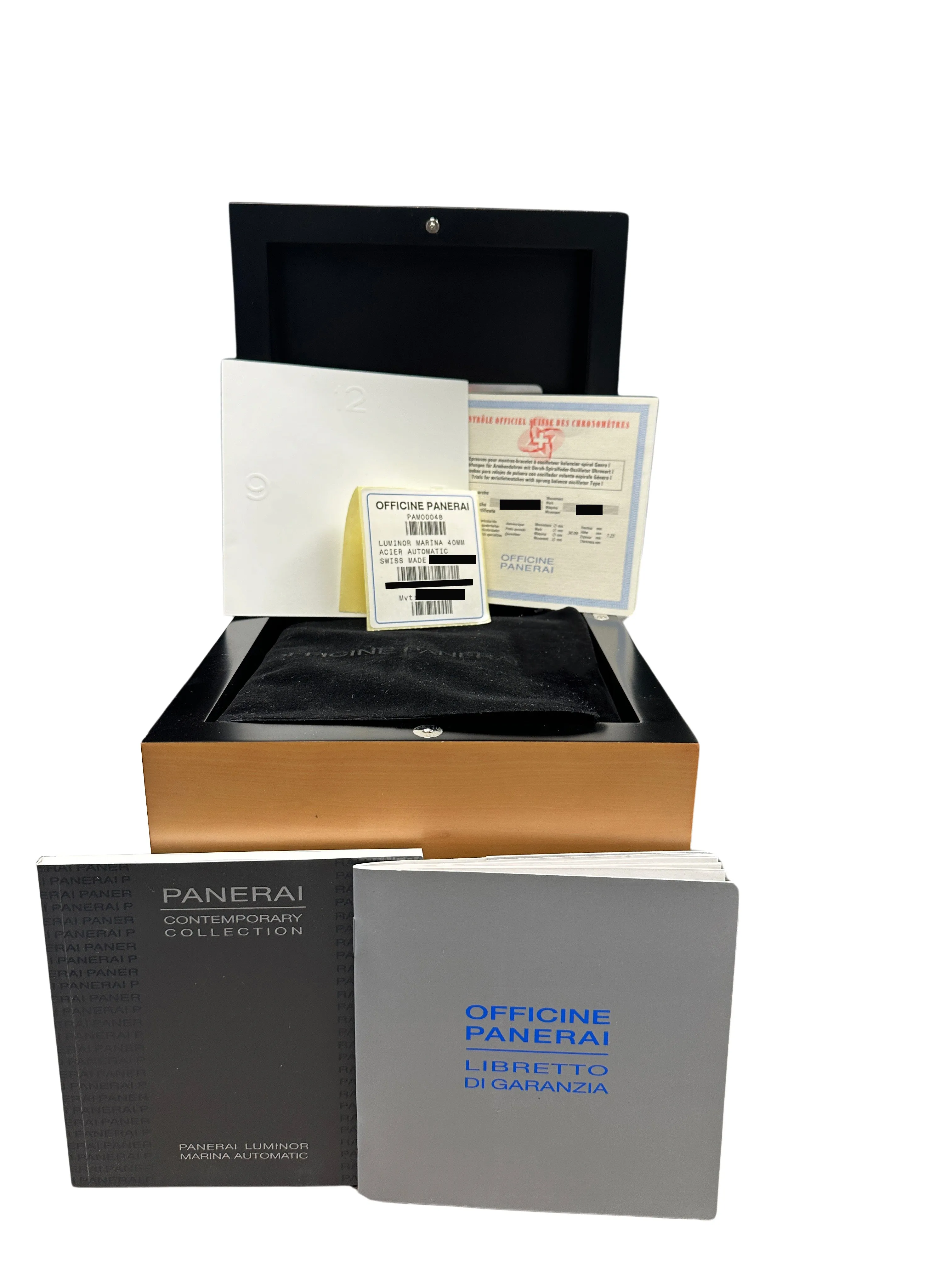 Panerai Luminor Marina Stainless Steel Black 40mm PAM0048 Leather Watch BOX