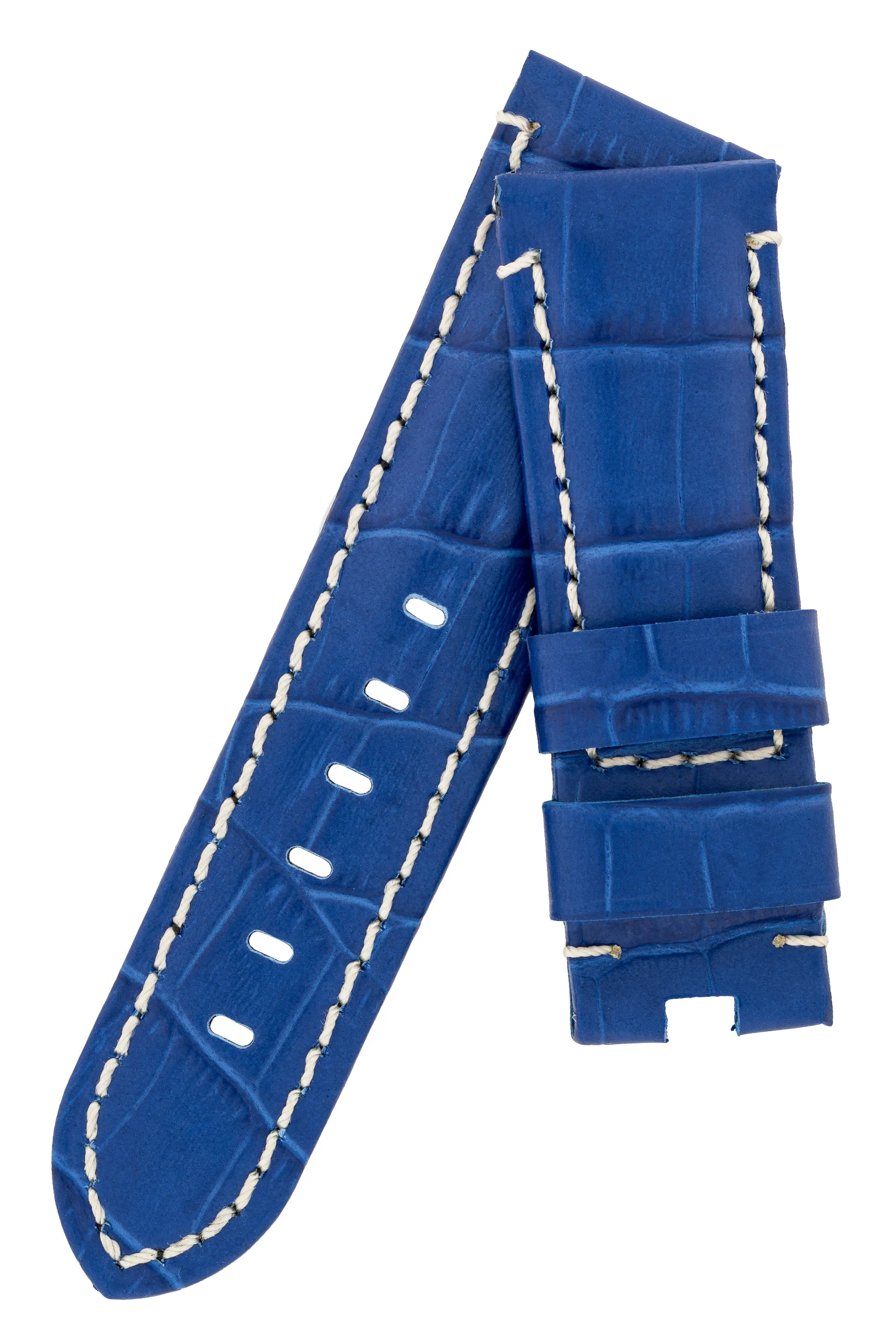 Panerai-Style Alligator-Embossed Deployment Watch Strap in ROYAL BLUE