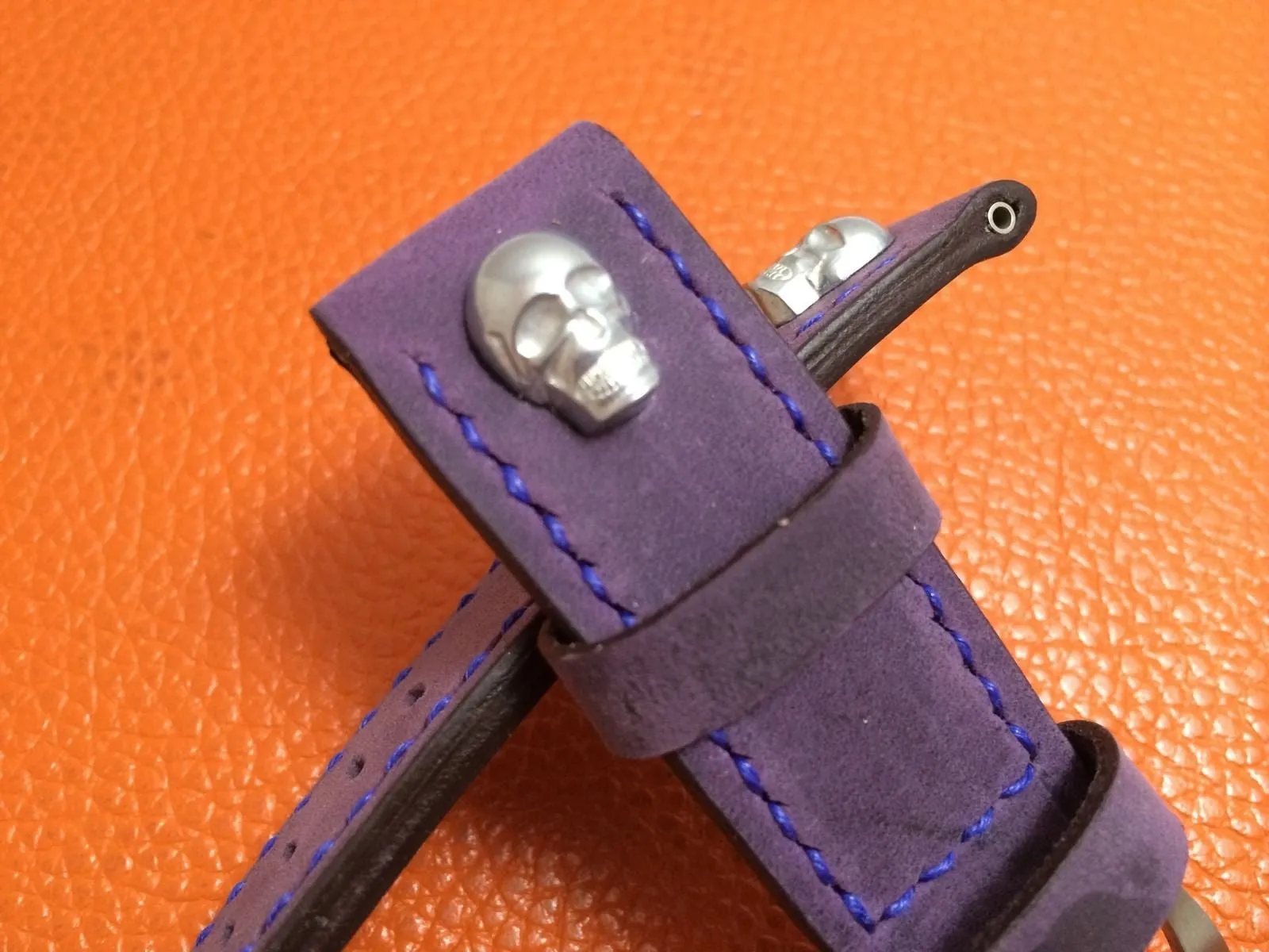 Panerai Watch Strap, 24mm Leather Watch Band, Purple Watch Strap, 26mm Watch Band, Sterling Silver Skull