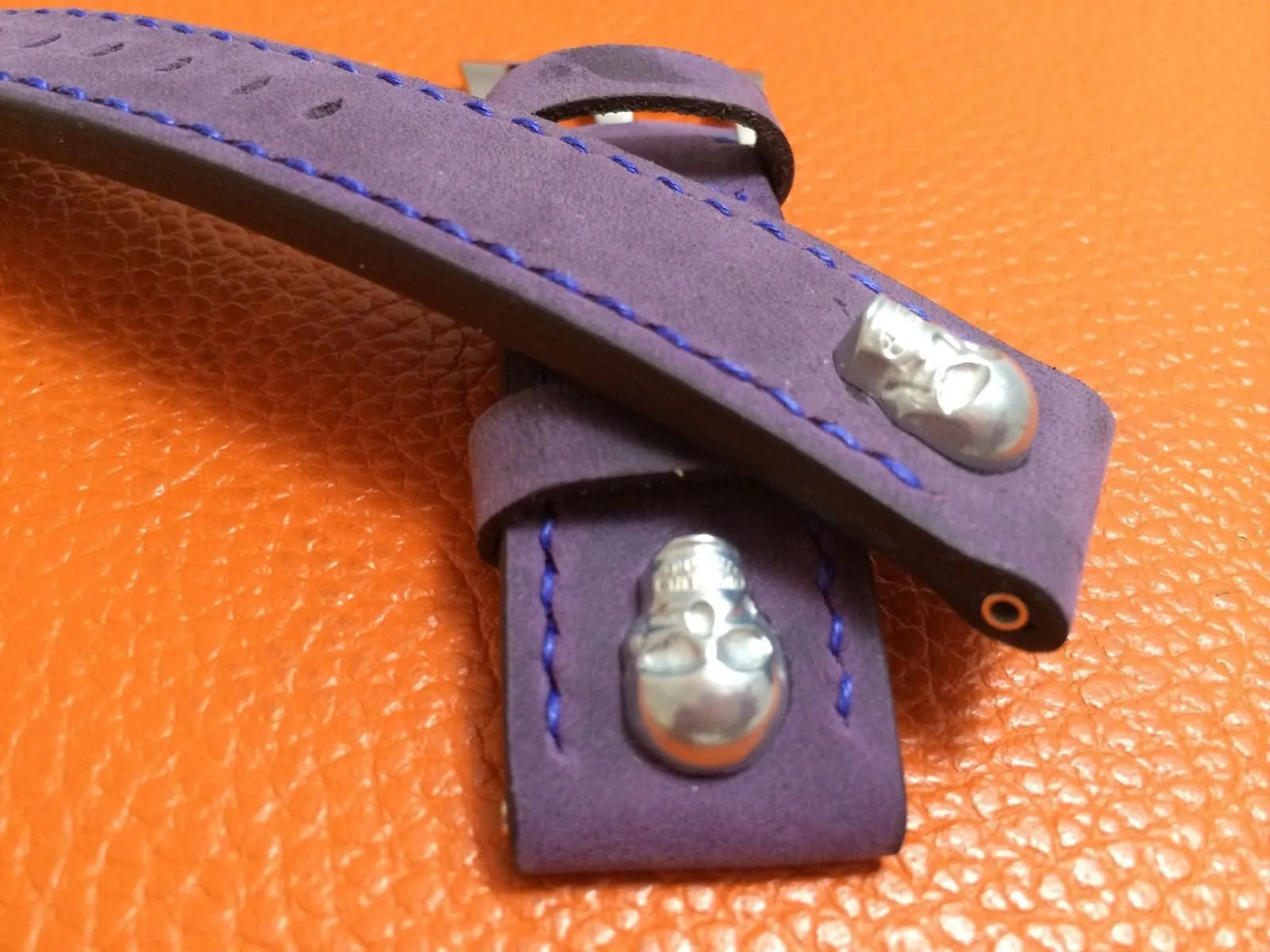 Panerai Watch Strap, 24mm Leather Watch Band, Purple Watch Strap, 26mm Watch Band, Sterling Silver Skull