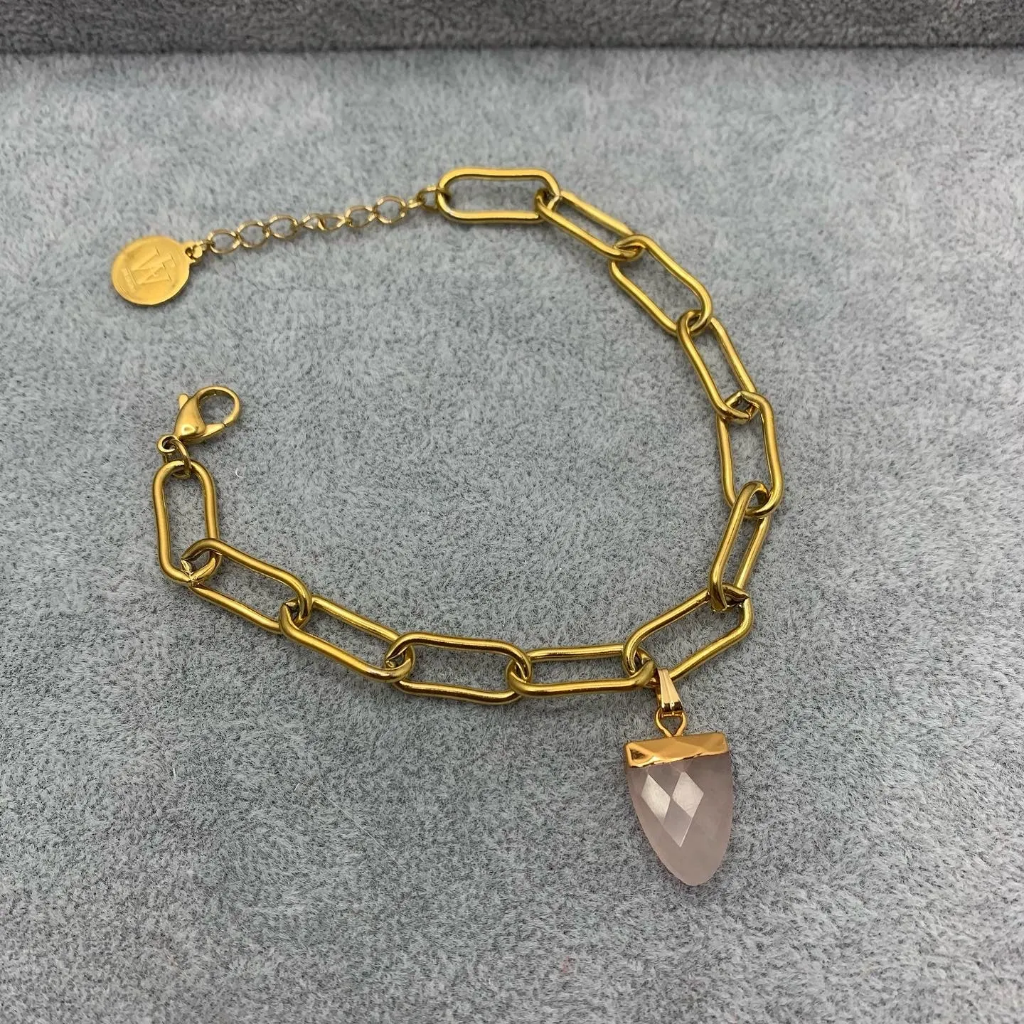 Paper Clip Chain Bracelet with a Gemstone Charm in a Shape of Faceted Arrowhead 410-23 | Erika Williner Designs