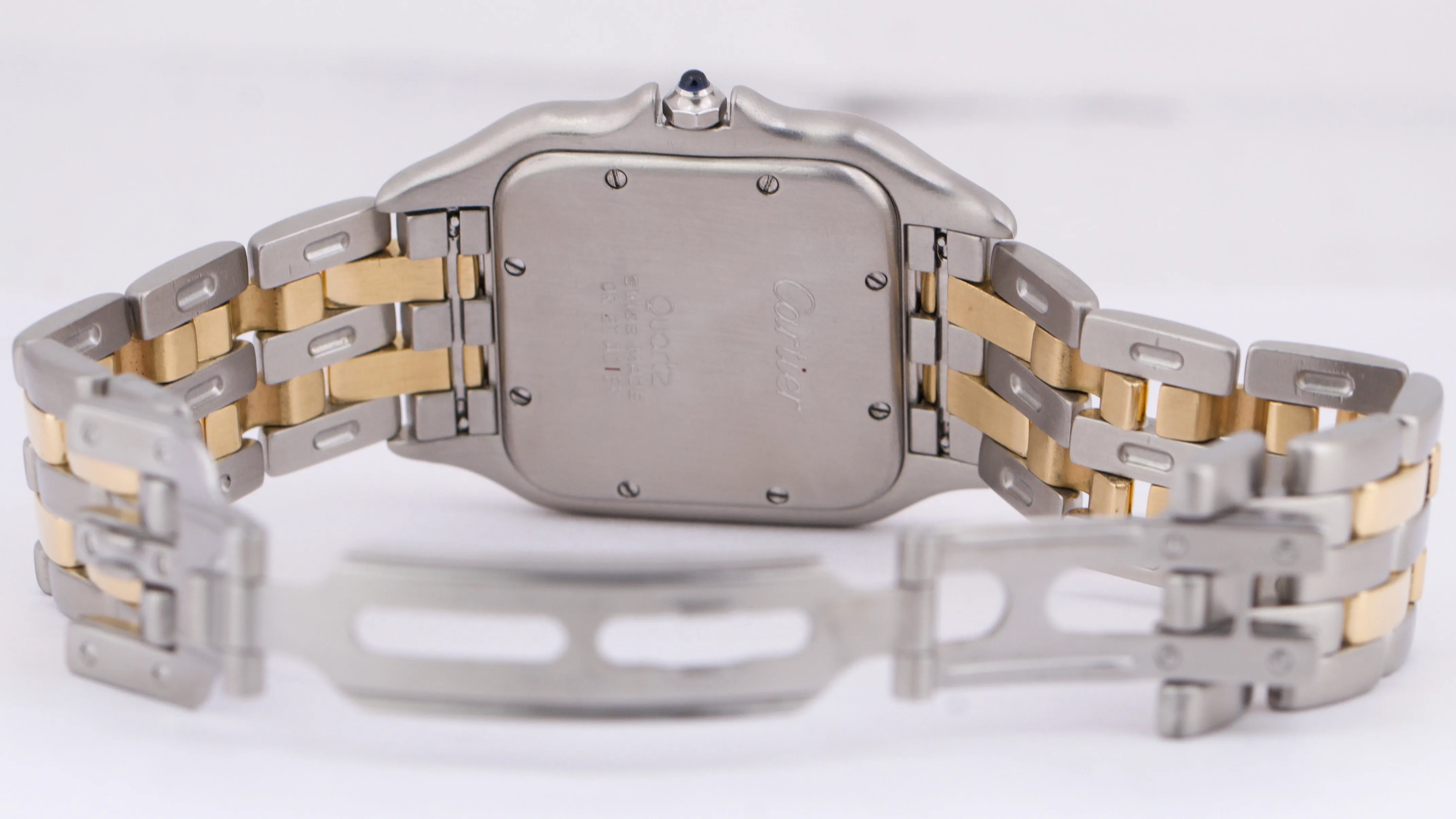 PAPERS Ladies Cartier Panthere TWO ROW 18K Gold Steel 29mm Quartz 83957 BOX