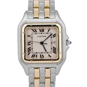 PAPERS Ladies Cartier Panthere TWO ROW 18K Gold Steel 29mm Quartz 83957 BOX