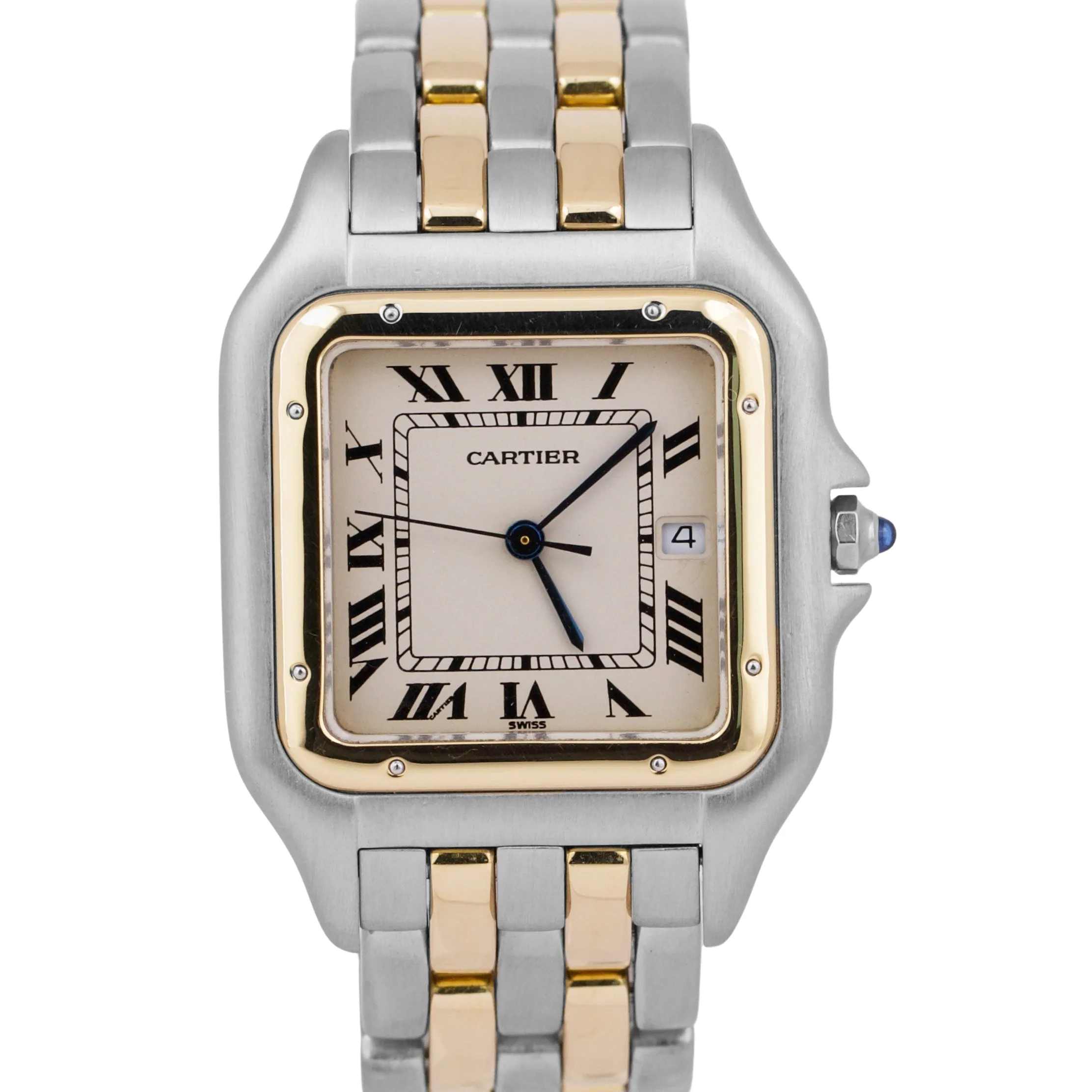PAPERS Ladies Cartier Panthere TWO ROW 18K Gold Steel 29mm Quartz 83957 BOX