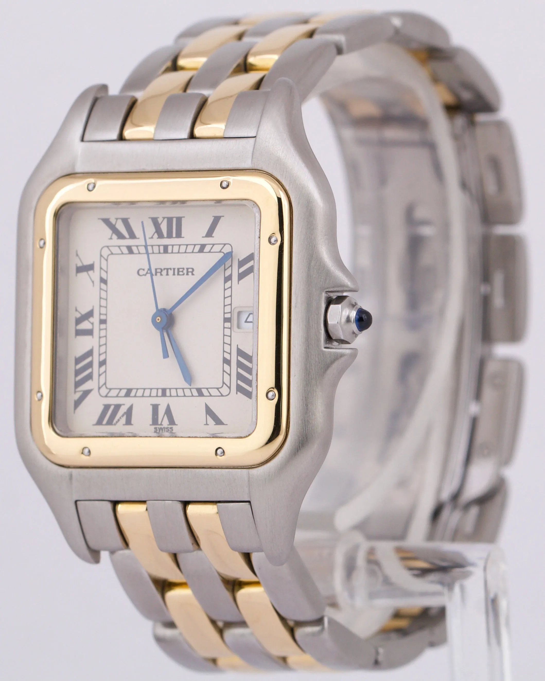 PAPERS Ladies Cartier Panthere TWO ROW 18K Gold Steel 29mm Quartz 83957 BOX